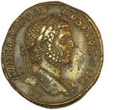 Sestertius - Caracalla PONTIF TR P XIII COS III S C; Mars obverse image