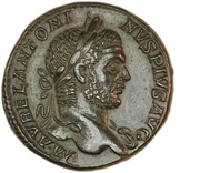 Sestertius - Caracalla PONTIF TR P XIII COS III S C; Victory obverse image