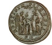 Sestertius - Geta PONTIF TR P II COS II S C; Minerva and Victory, Rome, 210 reverse image