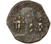 Sestertius - Geta, Septimius Severus, and Caracalla PONTIF TR P II COS II S C, Rome, 210 reverse image