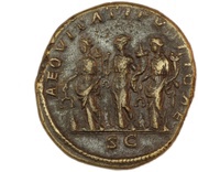 Sestertius - Geta AEQVITATI PVBLICAE S C; Tres Monetae, Rome, 210-212 reverse image