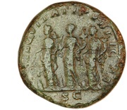 Sestertius - Caracalla AEQVITATI PVBLICAE S C; Tres Monetae, Rome, 210-213 reverse image