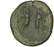 Sestertius - Caracalla CONCORDIAE AVGG S C; Apollo and Hercules, Rome, 210-213 reverse image