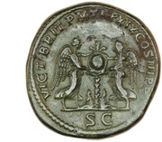 Sestertius - Septimius Severus VICT BRIT P M TR P XIX COS III P P S C; Victory, Rome, 211 reverse image