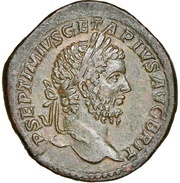 Sestertius - Geta TR P III COS II P P S C; Felicitas and Italia obverse image