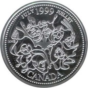 25 Cents - Elizabeth II July; silver, Canada, 1999 reverse image