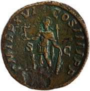 Sestertius - Caracalla P M TR P XVI COS IIII P P S C; Mars, Rome, 213 reverse image