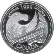 25 Cents - Elizabeth II October; silver, Canada, 1999 reverse image