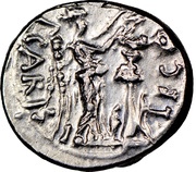 Quinarius - Augustus P CARISI LEG; Victory, Rome, 25 BC - 23 BC reverse image