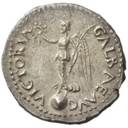 Quinarius - Galba VICTORIA GALBAE AVG; Victory, Rome, 68-69 reverse image