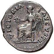 Quinarius - Vespasian VICTORIA AVGVSTI; Victory, Rome, 73 reverse image
