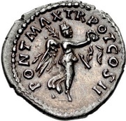 Quinarius - Trajan PONT MAX TR POT COS II; Victory, Rome, 98-99 reverse image