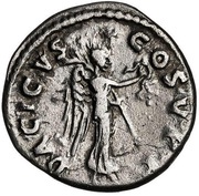 Quinarius - Trajan draped on left shoulder; DACICVS COS V P P; Victory, Rome, 103-111 reverse image