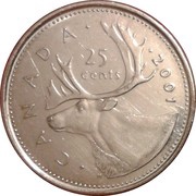 25 Cents - Elizabeth II 3rd portrait; plated, Canada, 1999-2003 reverse image