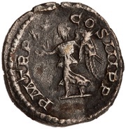 Quinarius - Septimius Severus P M TR P XV COS III P P; Victory, Rome, 207 reverse image