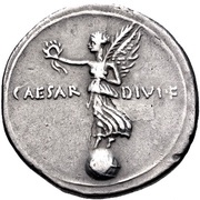 Denarius - Octavian CAESAR DIVI F; Victory, Rome, 32 BC - 29 BC reverse image