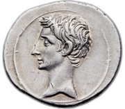 Denarius - Octavian CAESAR DIVI F; Victory obverse image
