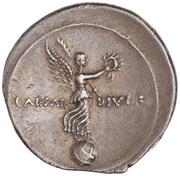 Denarius - Octavian CAESAR DIVI F; Victory, Rome, 32 BC - 29 BC reverse image