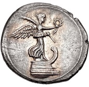 Denarius - Octavian CAESAR DIVI F; Victory obverse image