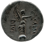 Denarius - Augustus CAESARI DIVI F; Victory, Rome, 31 BC - 29 BC reverse image