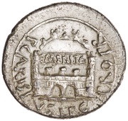 Denarius - Augustus P CARISIVS LEG PRO PR EMERITA, Rome, 25 BC - 23 BC reverse image