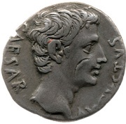 Denarius - Augustus IOVIS TONANT; Jupiter obverse image