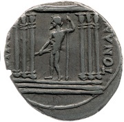 Denarius - Augustus IOVIS TONANT; Jupiter, Rome, 19 BC reverse image