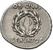Denarius - Augustus OB CIVIS SERVATOS, Rome, 19 BC reverse image