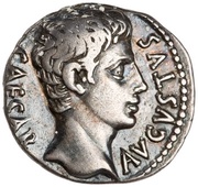 Denarius - Augustus OB CIVIS SERVATOS S P Q R CL V obverse image