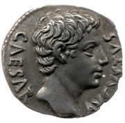 Denarius - Augustus S P Q R CL V; Victory obverse image