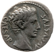 Denarius - Augustus S P Q R CL V; Victory obverse image