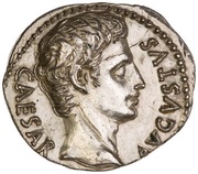 Denarius - Augustus S P Q R CL V; Victory obverse image