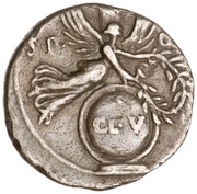 Denarius - Augustus S P Q R CL V; Victory, Rome, 19 BC reverse image