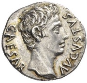 Denarius - Augustus MAR VLT; Mars; Mars' head right obverse image
