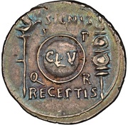 Denarius - Augustus SIGNIS RECEPTIS CL V S P Q R, Rome, 19 BC - 15 BC reverse image