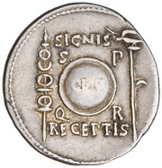 Denarius - Augustus SIGNIS RECEPTIS CL V S P Q R, Rome, 19 BC - 15 BC reverse image