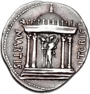 Denarius - Augustus MARTIS VLTORIS; Mars, Rome, 19 BC - 18 BC reverse image