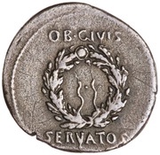 Denarius - Augustus OB CIVIS SERVATOS, Rome, 19 BC - 18 BC reverse image