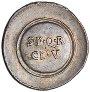 Denarius - Augustus S P Q R CL V, Rome, 19 BC - 18 BC reverse image