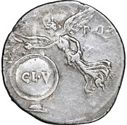 Denarius - Augustus S· P·Q·R· CL·V; Victory, Rome, 19 BC - 18 BC reverse image