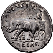 Denarius - Augustus AVGVSTVS CAESAR; Liber, Rome, 19 BC - 4 BC reverse image