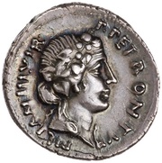 Denarius CAESAR DIVI F ARME CAPT; Liber obverse image