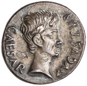 Denarius - Augustus P PETRON TVRPILIAN III VIR obverse image