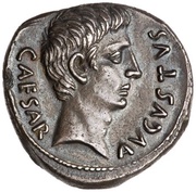 Denarius - Augustus and Tarpeia TVRPILIANVS IIIVIR obverse image