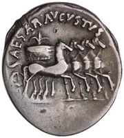 Denarius CAESAR AVGVSTVS S C; Sol, Rome, 19 BC - 4 BC reverse image