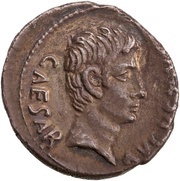 Denarius - Augustus L AQVILLIVS FLORVS III VIR obverse image