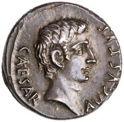 Denarius - Augustus L AQVILLIVS FLORVS III VIR SICIL obverse image