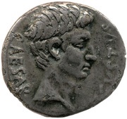Denarius - Augustus M DVRMIVS IIIVIR; Victory obverse image