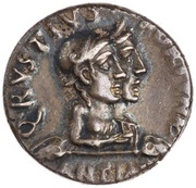 Denarius CAESARI AVGVSTO EX SC FOR RE; Fortuna Victrix and Fortuna Felix obverse image