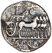 Denarius - Augustus S P Q R, Rome, 18 BC reverse image